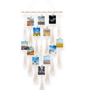 Macrame wall hanging bohemian style decor with photo clips